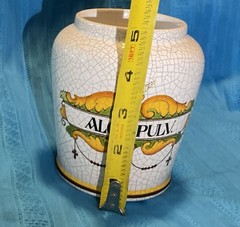 Aloe Pulv. Vintage Apothecary Jar Italian Latin Lid Crackled Rare Vanity Storage