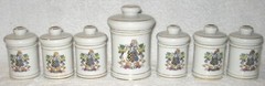SET 6 DOM JAPAN APOTHECARY CERAMIC PORCELAIN JARS + 1 PULVIS POWDER W/ LIDS EUC!