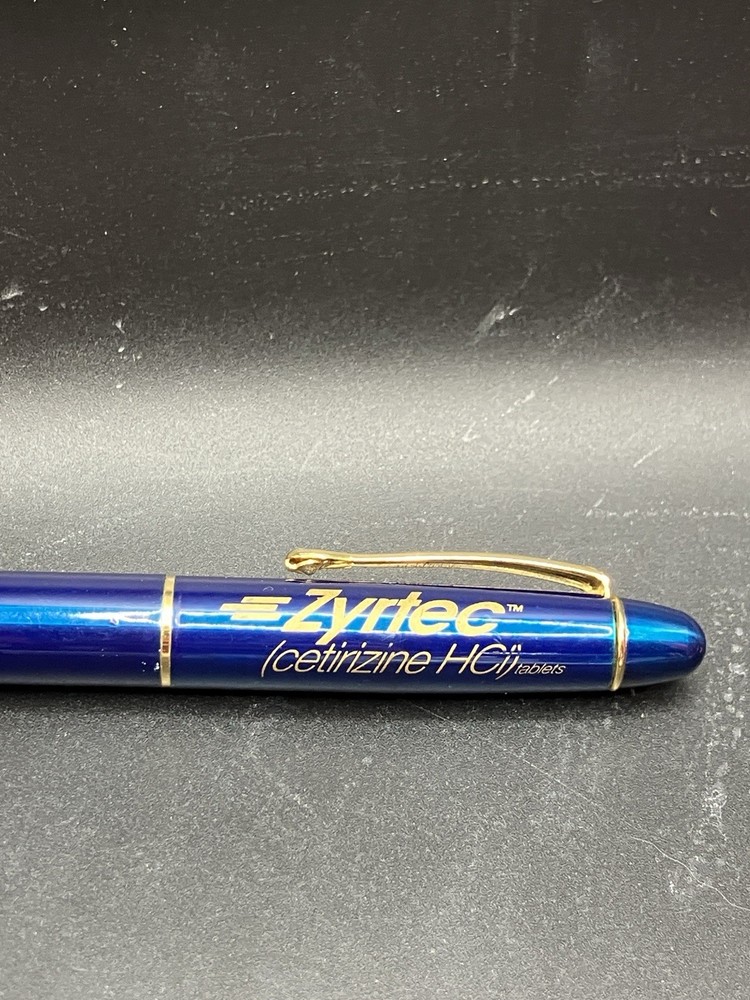 ZYRTEC Blue Gold Heavy Metal Medical Drug Rep Ballpoint Pen Cetirizine HCl WORKS