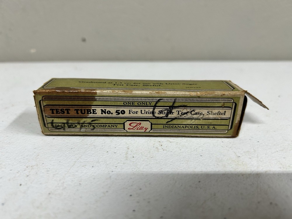 Vintage Eli Lilly Test Tube For Urine Sugar Test Box Bottle Rare Pharmaceutical
