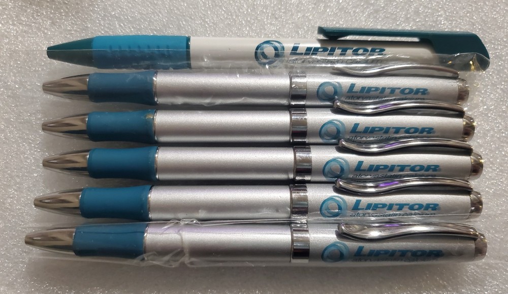 6 Working LIPITOR Pfizer Atorvastatin PHARMACEUTICAL DRUG REP Metal PENS