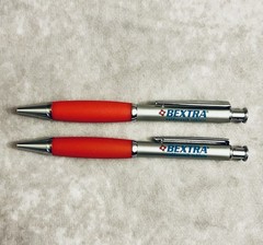 BEXTRA PHARMACEUTICAL REP PEN METAL RETRACTABLE REFILLABLE RED GRIP LOT OF 2