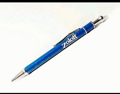 Vintage Pfizer Zoloft Marbled Blue Metal Click Ballpoint Pen Drug Rep Pharmacy