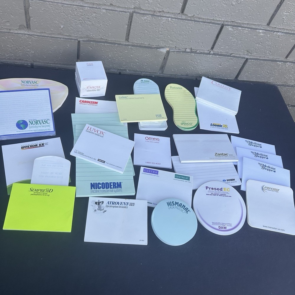Lot Of 25 Drug Rep Pharmaceutical Partial Sticky Notes Notepads Ephemera Pharma