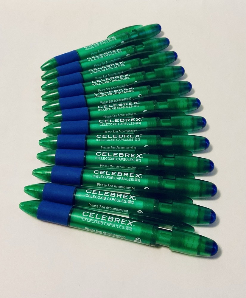 CELEBREX PHARMACEUTICAL REP PENS 5” RETRACTABLE GREEN PURPLE GRIPS LOT OF 12