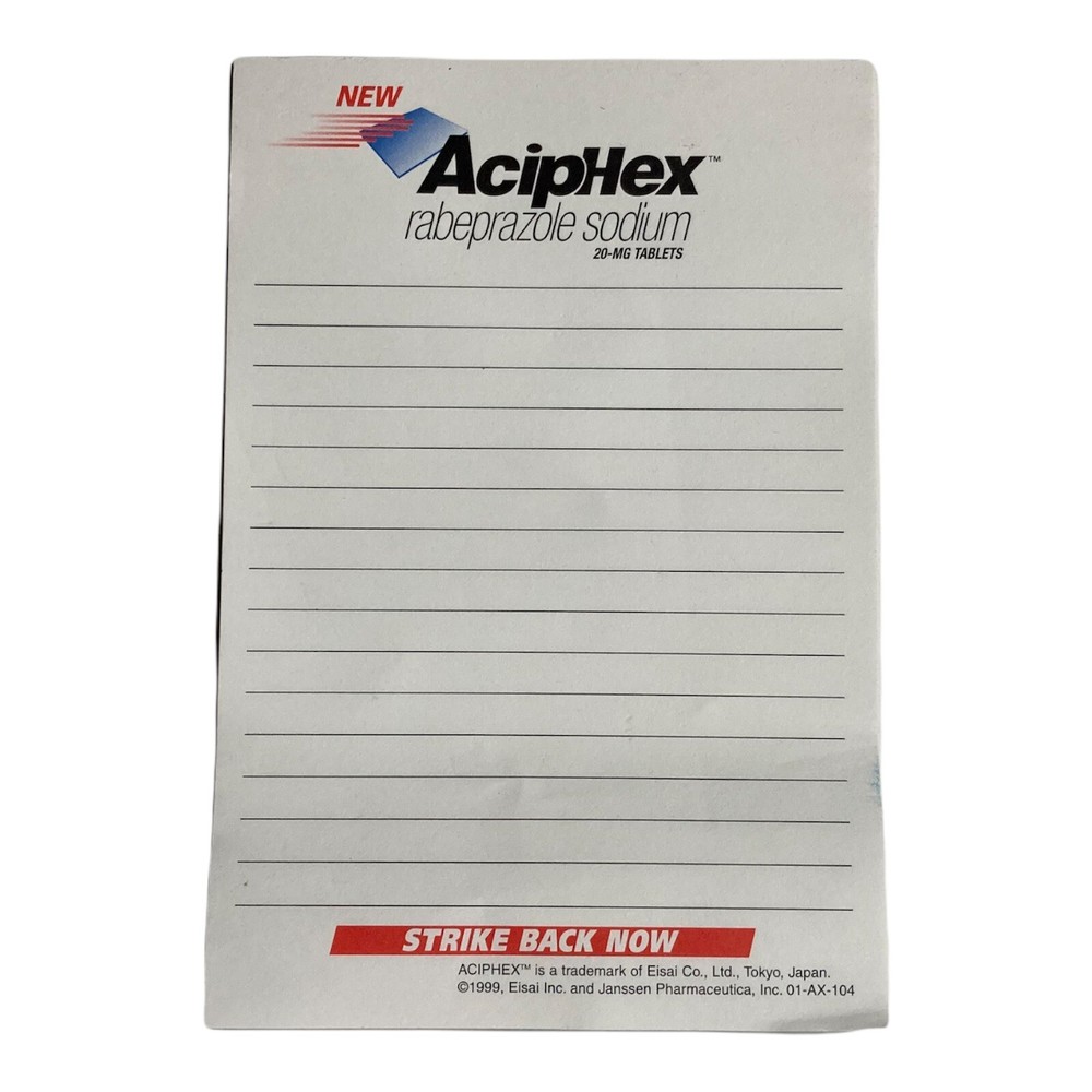 Vintage Aciphex Pharmaceutical Drug Rep Promo Advertising Post It Note Pad 4×6”
