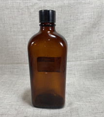 VTG 1979 Prescription Bottle Empty Brown Glass Benadryl Elixir Family Pharmacy
