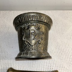 Vintage Apothecary￼￼ Coricidin Mortar & Pestle Brass Rx Secundum Artem Pharmacy