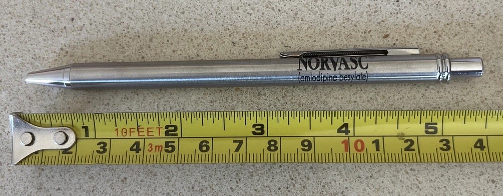 Vintage Rare Pharma Drug Rep Promo Norvasc Pen SILVER Metal Pen