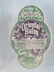 Vintage Burt E. Moritz Druggist -Oriental Balm, Rose Water Bottle Labels & Frame