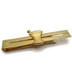 Pharmacy Apothecary Mortar & Pestel Tie Clip Tie Bar Vintage Gold Tone