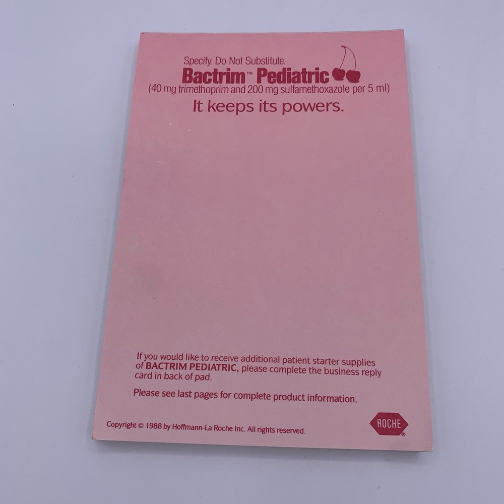 Bactrim Pediatric Roche Note Pads Pharmaceutical Drug Rep Promo Vtg 1988 Cherry