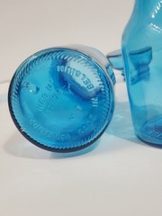Vtg Set 2 Blue Glass Apothecary Jar Bottle Bubble Lid Belgium Gold Vio-Bec *Q