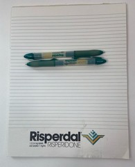 Lot of 2 Risperdal Medical Drug Rep Pharmaceutical Pens White Green And Notepad