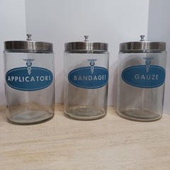VTG PROFEX ’40s-’50s Glass Apothecary Dental Jar Containers Medical USA Set Of 3