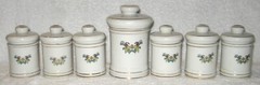 SET 6 DOM JAPAN APOTHECARY CERAMIC PORCELAIN JARS + 1 PULVIS POWDER W/ LIDS EUC!