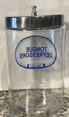 Grafco Medical Apothecary Glass Jar Stainless Lid Blue Letters Tongue Depressors