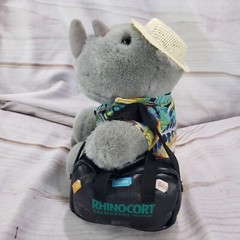 Rhinocort Promotional Plush Rhinoceros Tourist Hawaiian Shirt Has Wear 6 Inch