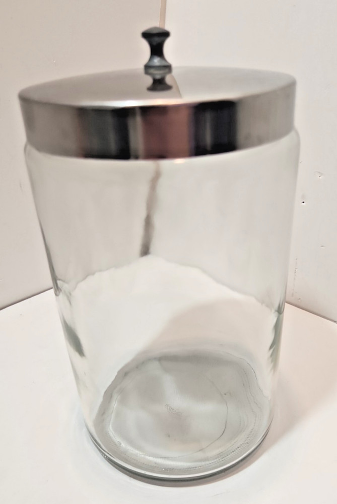 Vtg Profex Apothecary Medical Glass Jar Canister with Stainless Steel Lid 8×5″