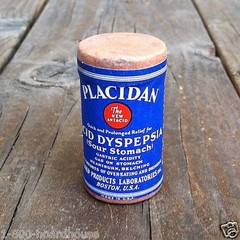 2 Vintage Original PLACIDAN ACID DYSPEPSIA Sour Stomach RX Medicine Bottle 1920s