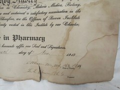 Vtg Bowen Institute of Pharmacy Graduation Certificate Nov. 14, 1919 Roy Aubrey