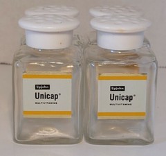 Lot Of 4 Vintage Upjohn Unicap Multivitamins Empty Bottles Collectible Jars Drug