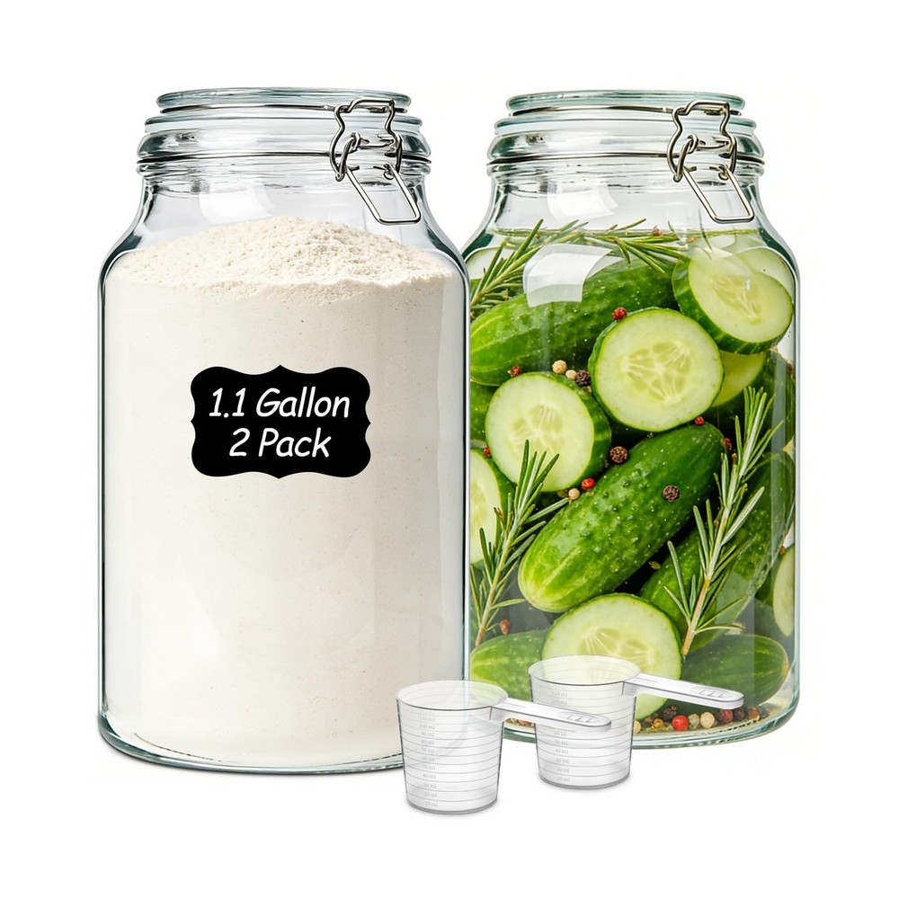 ComSaf 1.1 Gallon Glass Jars with Airtight Lids (138oz, Set of 2), … Fast Ship