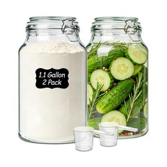 ComSaf 1.1 Gallon Glass Jars with Airtight Lids (138oz, Set of 2), … Fast Ship
