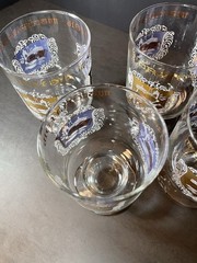 4 MCM Apothecary Pharmacy Medical Rx Gold Trim Footed Bar Drinking Glasses