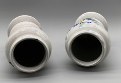c. 1850 Large Pair Italian Delft Faience Apothecary Pharmacy Albarello Drug Jars