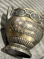 Vintage Mortar SECUNDUM ARTEM” RX Pharmacist Brass Coricidin Pharmacy