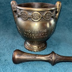 Vtg Heavy Brass Schering 5” Mortar & Pestle Coricidin Pharmacy Fraternities #OO