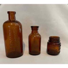 Vintage medicine bottles brown Frontier Asthma Co., Lysol, Chesebrough
