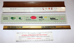 4 VINTAGE 1960s-70s PHARMACUTICAL ADVERTISING RULERS! CIBA/LILLY/PARKE-DAVIS!