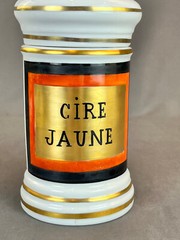 Vintage French Porcelain 7 ½” CIRE JAUNE (Yellow Wax) Apothecary Jar by D.T.