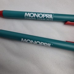 Lot of 2 Monopril Medical Drug Rep Pharmaceutical Pens Working Teal Red Bic