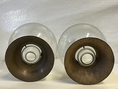 2 Antique Apothecary Pharmacy Advertising Show Globes Brass Collar Dorin Sellers