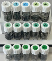 RARE EARTH Metals Set in Labeled Glass Vials, 99.9% 2 Grams Scandium Lutetium