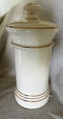 VINTAGE APOTHECARY MEDICINE PHARMACY DRUGSTORE JAR “BLAIR POTTERY” Oleum Myrcae
