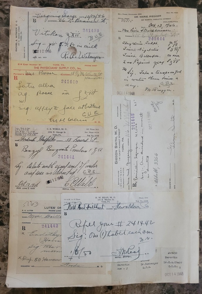 1946 2-sided Pharmacy Ledger Page – 20 vintage prescriptions – Sulfedex