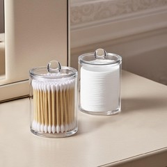 Q Tip Holder for Bathroom, 2-Pack Clear Plastic Apothecary Jars with Lids Set…