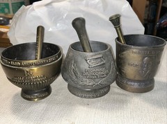 3x Vintage Coricidin Mortar & Pestle Brass Rx Pharmacy 1975,Daniel B Smith +
