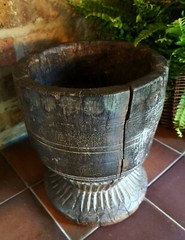 Large 17th Century apothecary hardwood mortar/Wassail Bowl? – carved detailing 