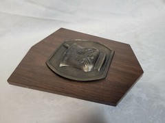 Vtg Pharmaceutical Wooden Metal plaque Secundum Artem RX Cosmas & Damian 350 A.D