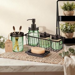 SheeChung Green Bathroom Accessories Set, 6Pcs Mason Jar Glass Bathroom Set, …