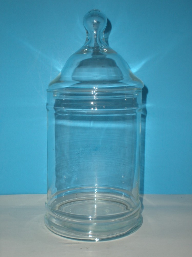 Vtg Apothecary Covered Jar Glass Candy Container w/ Lid