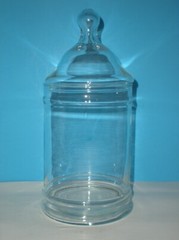 Vtg Apothecary Covered Jar Glass Candy Container w/ Lid
