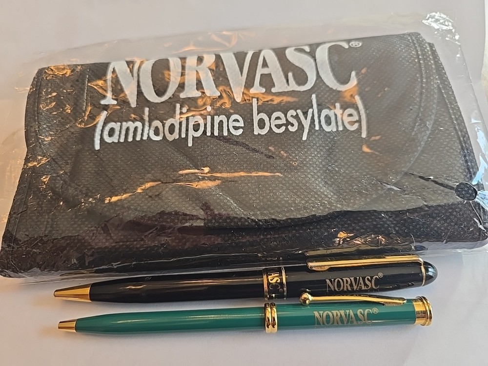 NORVASC Metal Pens + Tote Bag Pharmaceutical Promo RARE Medical – Pens Write!