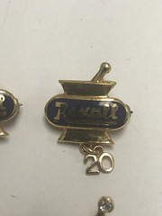 VINTAGE REXALL DRUG SET OF FOUR 14k YELLOW GOLD PINS – 15, 20, 25, 30 YEARS