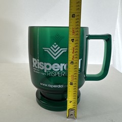 Risperdal Risperidone Drug Rep Hard Plastic Mug Green Coffee Cup VINTAGE EUC